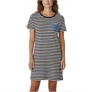 Tommy Hilfiger Sailaway Striped 100% Cotton T-Shirt Dress Pink & Black XL